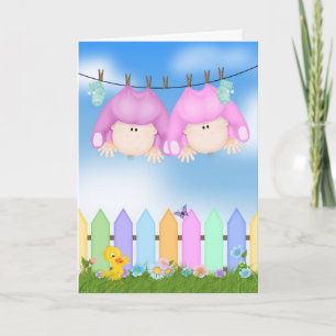 Tarjeta Enhorabuena gemela de las niñas