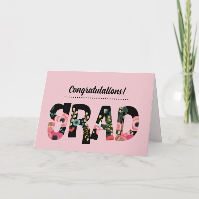 Tarjeta Enhorabuena Grad Floral Pattern Text (Anverso)