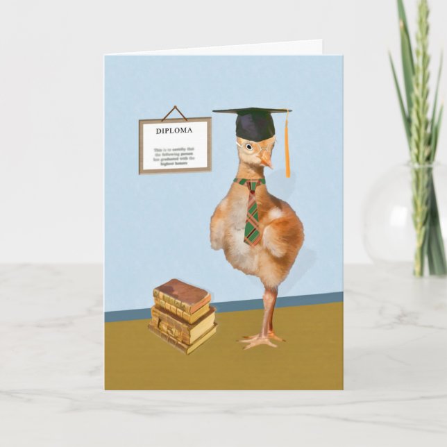 Tarjeta Enhorabuena, graduación, pájaro chistoso (Anverso)