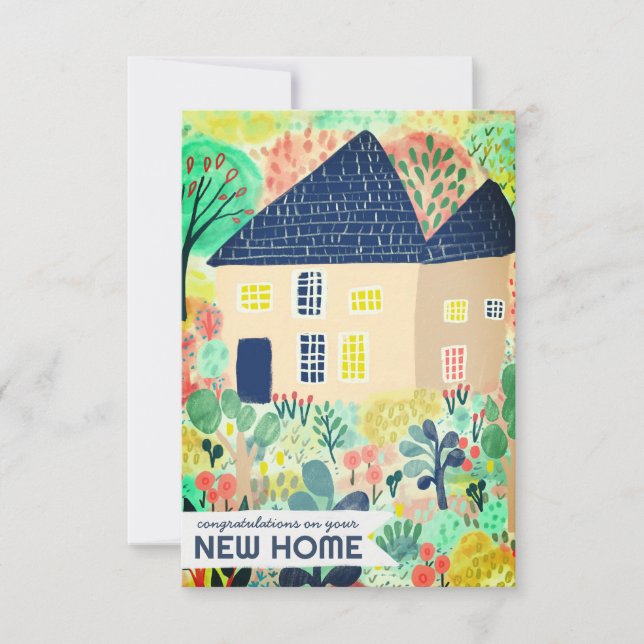 Tarjeta Enhorabuena Nueva Cuta de Acuarela de Hogar (Anverso)