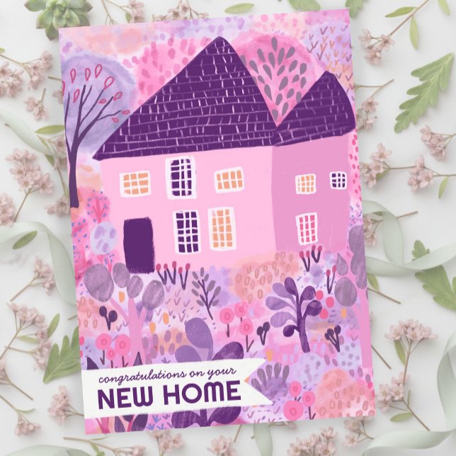 Tarjeta Enhorabuena Nueva Cuta de Acuarela de Hogar (Congratulations New Home Garden Watercolor Cute Flat Card
)