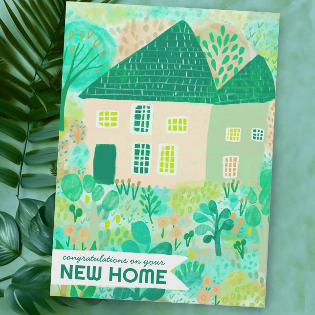 Tarjeta Enhorabuena Nueva Cuta de Acuarela de Hogar (Congratulations New Home Moving Garden Watercolor Cute Card
)