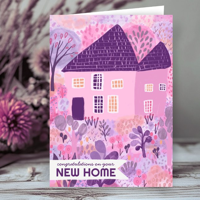 Tarjeta Enhorabuena Nueva Cuta de Acuarela de Hogar (Congratulations New Home Housewarming Garden Watercolor Cute Card
)