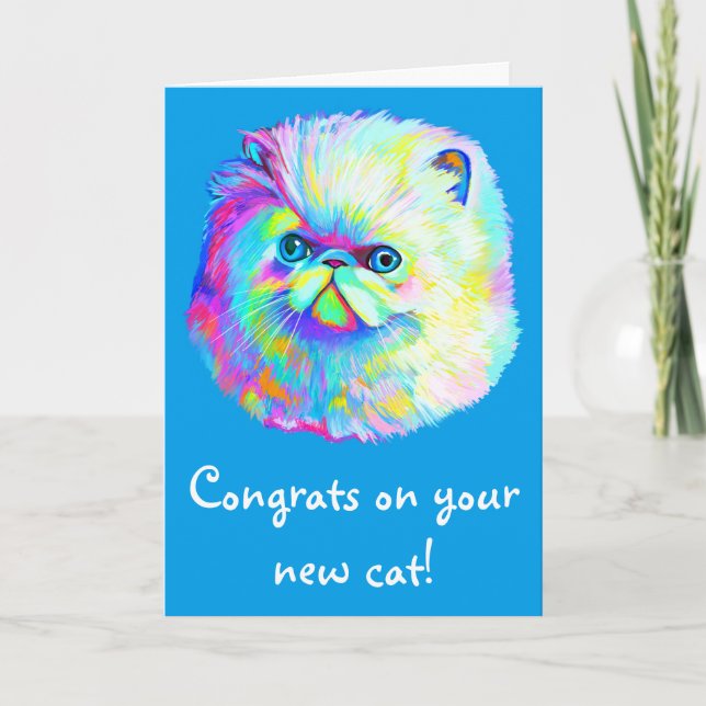 Tarjeta Enhorabuena nuevo gato en colores (Anverso)