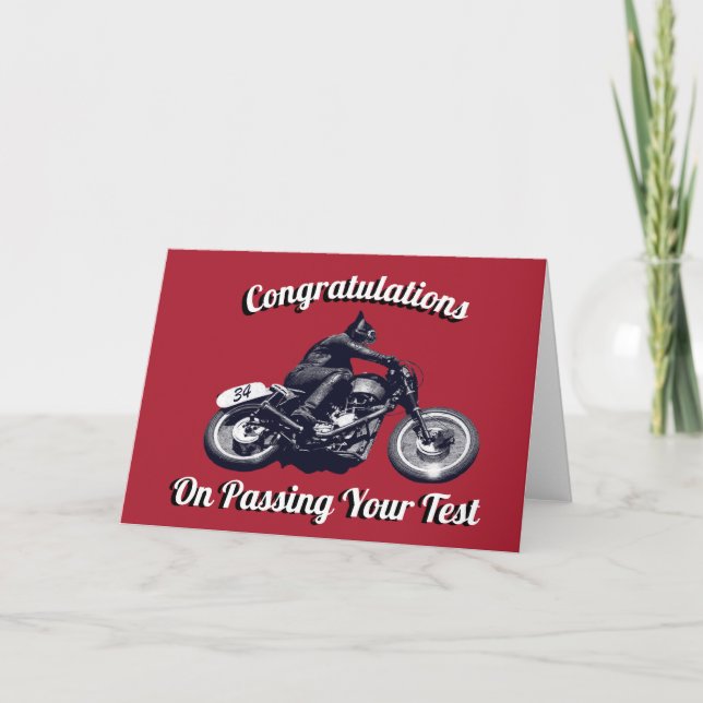 Tarjeta Enhorabuena por aprobar tu prueba de motocicleta (Anverso)