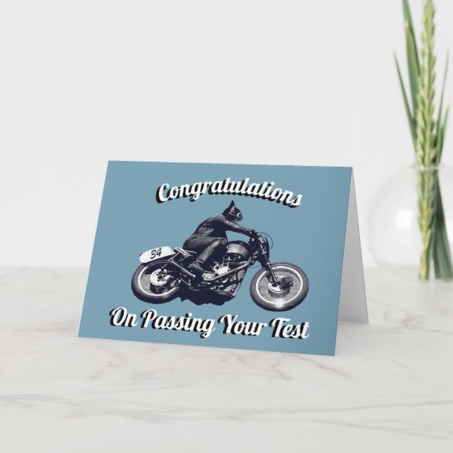 Tarjeta Enhorabuena por aprobar tu prueba de motocicleta (Anverso)