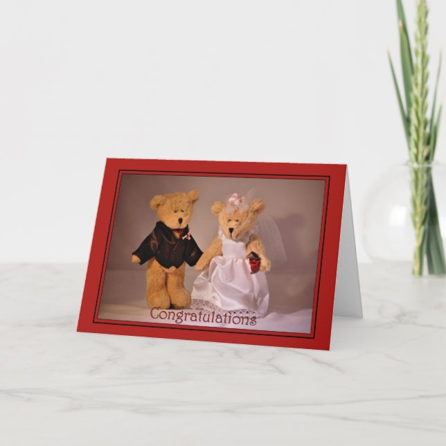 Tarjeta Enhorabuena por la boda. osos de peluche boda (Anverso)