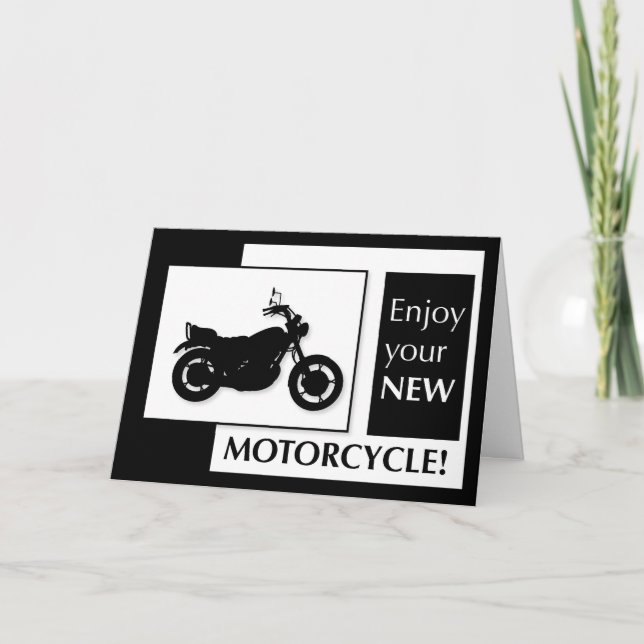 Tarjeta Enhorabuena por la nueva motocicleta, blanco y neg (Anverso)