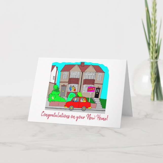 Tarjeta Enhorabuena por nuevo coche rojo en casa (Anverso)