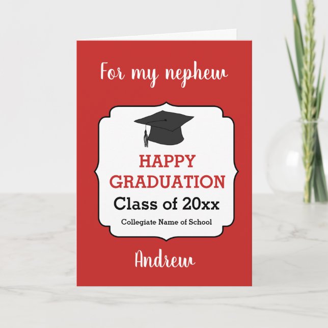 Tarjeta Enhorabuena roja Graduación de sobrino (Anverso)