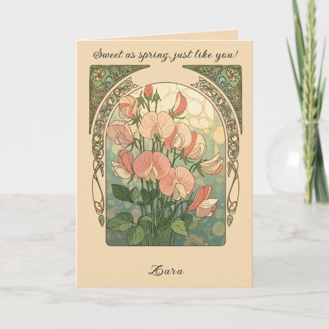 Tarjeta Enredaderas de flores de nacimiento de Sweet Pea (Anverso)