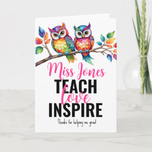 Tarjeta Enseña amor inspira búho gracias por ayudarme a cr