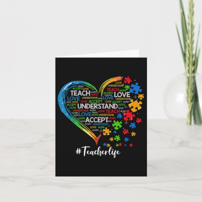 Tarjeta Enseñar aceptar entender amor profesor autismo de  (Anverso)