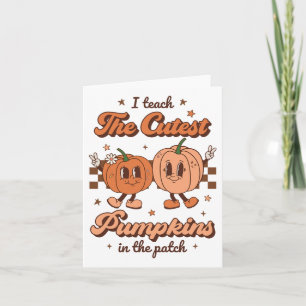 Tarjeta Enseño Las Calabazas Más Cuidadosas En El Té Retro