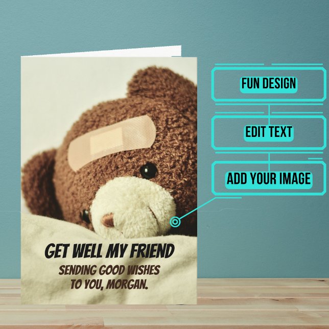 Tarjeta Entra Bien A Teddy Bear Siguiente Gen (Send this lovely card to your loved one who is brave in the face of an accident or illness.)