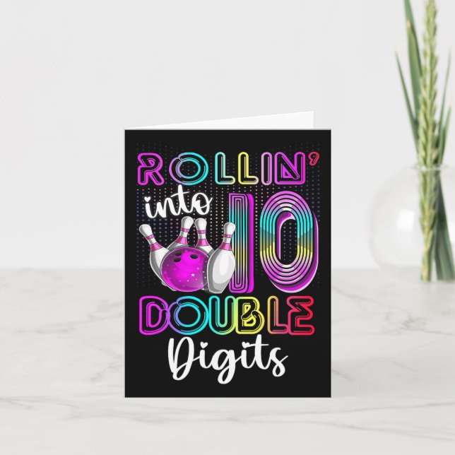 Tarjeta Entrando en 10 Dobles Dígitos Cumpleaños 10 Bolos (Anverso)