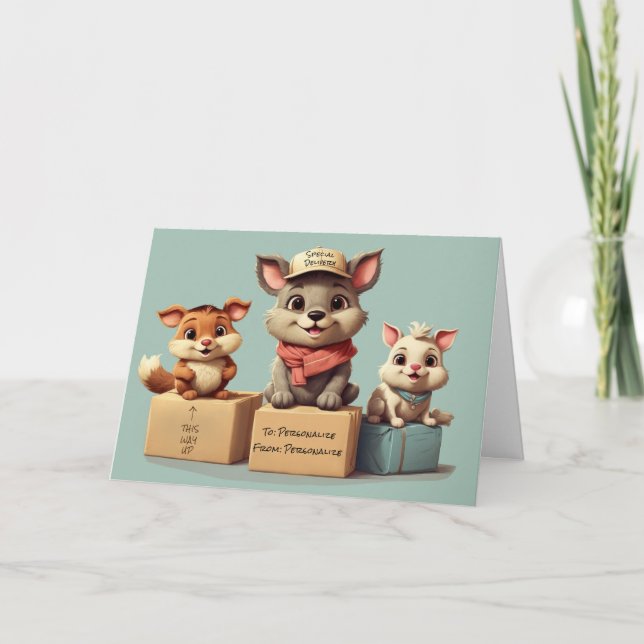 Tarjeta Entrega de animales de dibujos animados lindos y d (Anverso)
