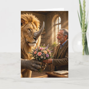 Tarjeta Entrega de flores de león rinoceronte
