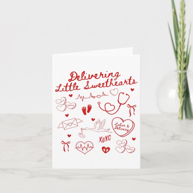 Tarjeta Entregando pequeños dulces corazones Día de San Va (Anverso)