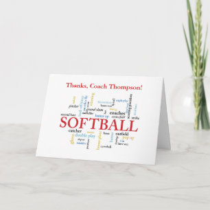 Tarjeta Entrenador de Softball Gracias en Palabras Nombre