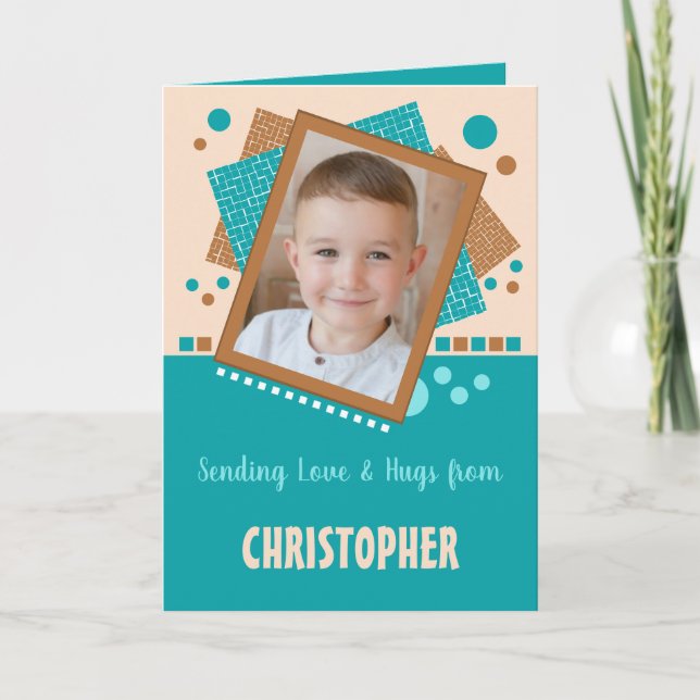 Tarjeta Enviando amor y abrazos foto turquesa marrón (Anverso)