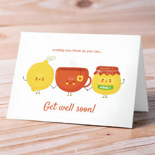 Tarjeta Enviando limón, miel y té, recupérate pronto