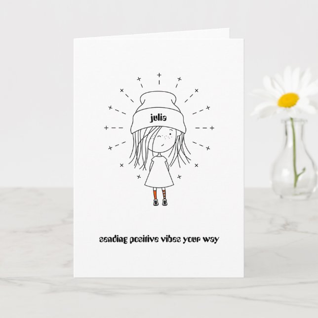 Tarjeta Enviando vibraciones positivas a su manera|Chica p (Planta pequeña)