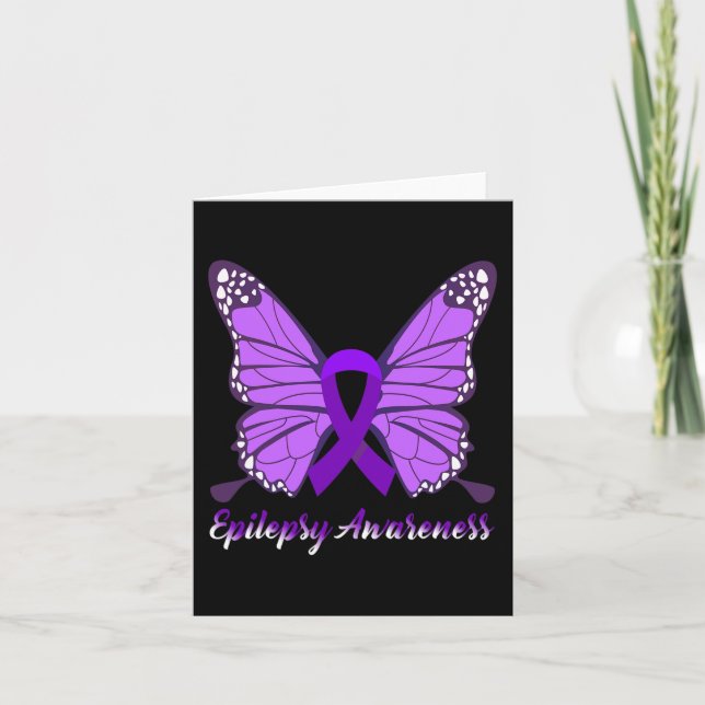 Tarjeta Epilepsia Awareness Butfly Púrpura Cinta Epileps (Anverso)