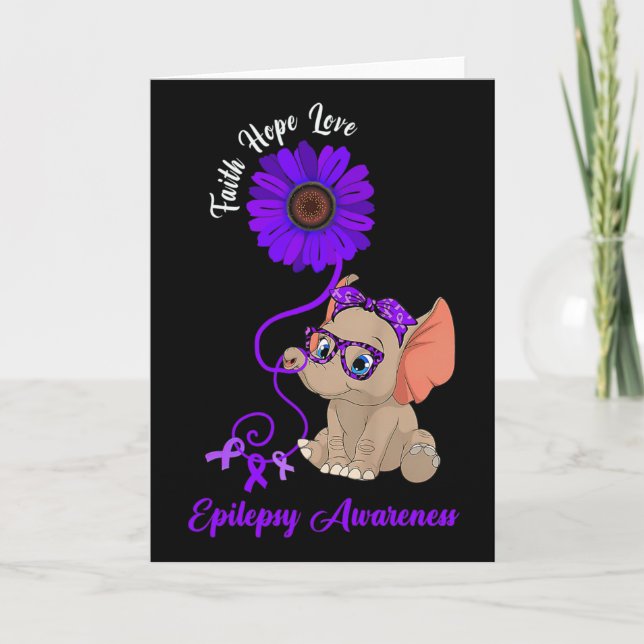 Tarjeta Epilepsy Awareness Elephant Faith Hope Love Sunflo (Anverso)