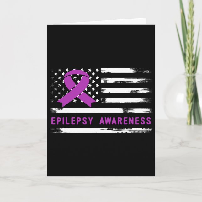Tarjeta Epilepsy Awarness American Flag Purple Ribbon  (Anverso)