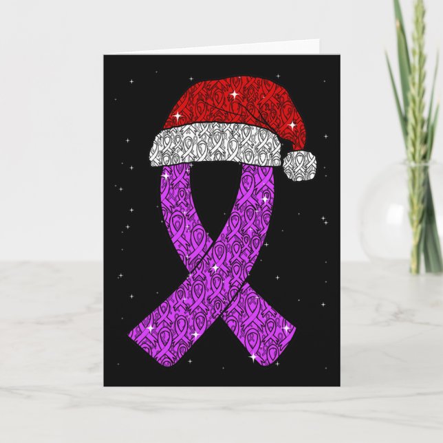Tarjeta Epilepsy Christmas Hat Purple Awareness Ribbon Sei (Anverso)
