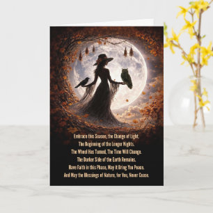 Tarjeta Equinoccio de Otoño Mabon Boho Lady Raven Owl Luna