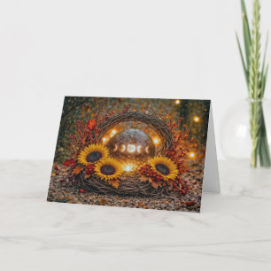 Tarjeta Equinoccio de Otoño Mabon con Fases Lunares Giraso