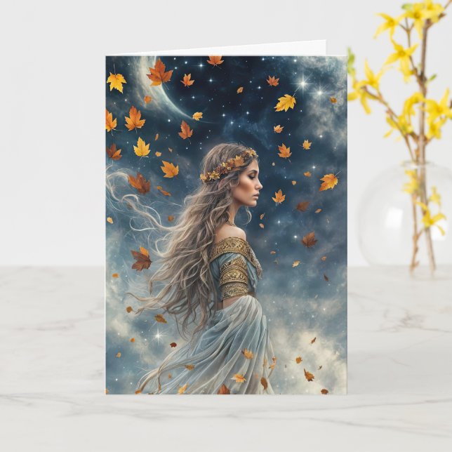 Tarjeta Equinoccio de Otoño Mabon Gitana Bohemia Bonita (flor amarilla)