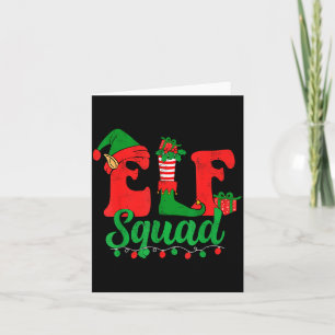 Tarjeta Equipo de elfos divertidos sombrero de Santa famil