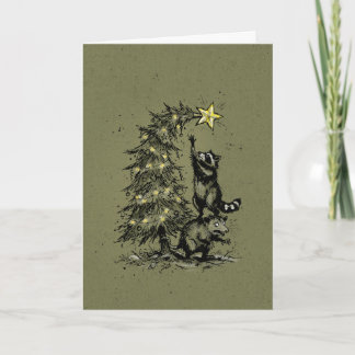 Tarjeta Equipo de mapache y zarigüeya grungy Navidad perso