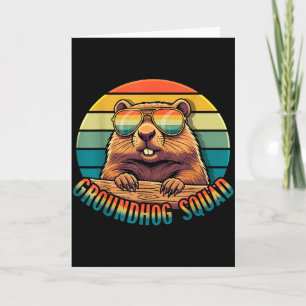 Tarjeta Equipo de marmota retro Feliz día de la marmota Vi