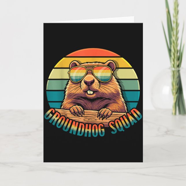 Tarjeta Equipo de marmota retro feliz día de la marmota vi (Anverso)