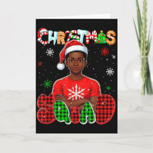 Tarjeta Equipo de Navidad Santa Afro Niño Colorido Orgullo