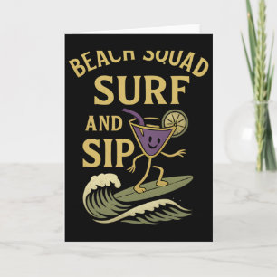 Tarjeta Equipo de playa Surf y Sip Gráfico retro de cola d