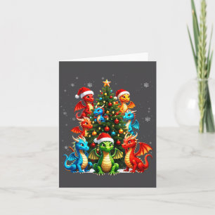 Tarjeta Equipo del árbol de Navidad del dragón Santa sombr