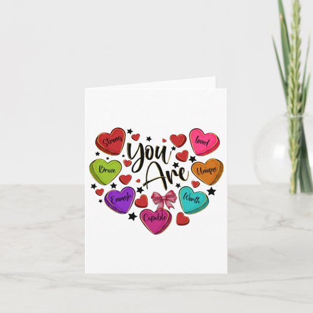Tarjeta Eres Amado Digno de Suficiente Corazón de Caramelo (Anverso)