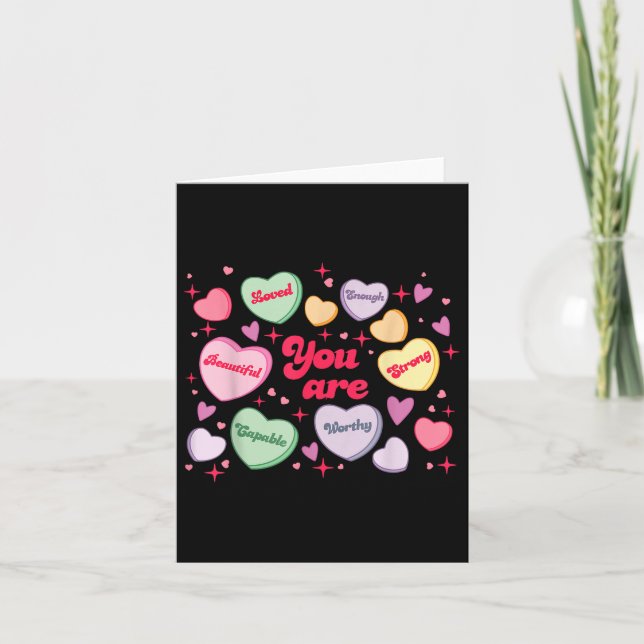 Tarjeta Eres Amado Digno de Suficiente Corazón de Caramelo (Anverso)