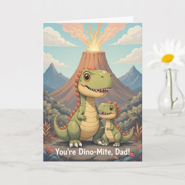 Tarjeta Eres Dino Mite Papá Volcán Lindo Dinosaurio Día de (Planta pequeña)