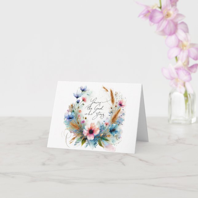 Tarjeta Eres el Dios que permanece, floral acuarela (Orquídea)