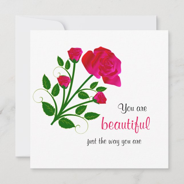 Tarjeta Eres Hermosa Así Como Eres Rojo Rosa (Anverso)