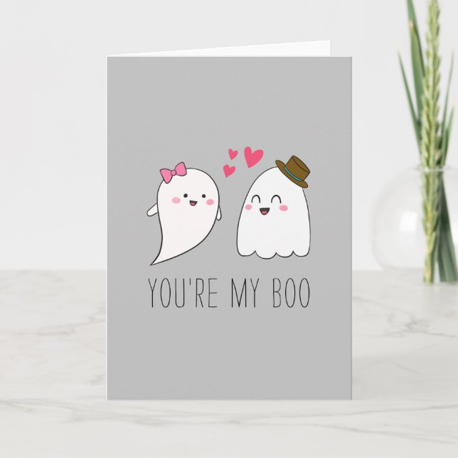Tarjeta Eres mi Boo Halloween Kawaii Ghost Cute Gray (Anverso)