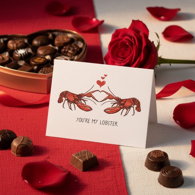 Tarjeta Eres Mi Langosta Amor Romance Día de San Valentín (Cute You're My Lobster Card  for Valentine's Day. Two Red Lobsters Forming a Heart with their Claws.)