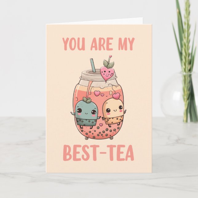 Tarjeta Eres mi mejor amigo de té kawaii boba bubble tea (Anverso)