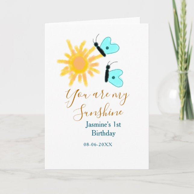 Tarjeta Eres mi sol amarillo naranja sol azul mariposa (Anverso)